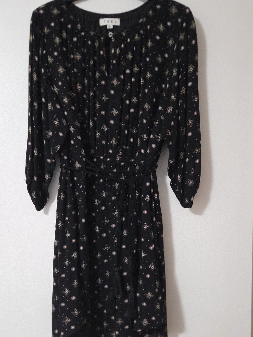 Tulle Black Long-Sleeve Star & Dot Tie-Waist Dress